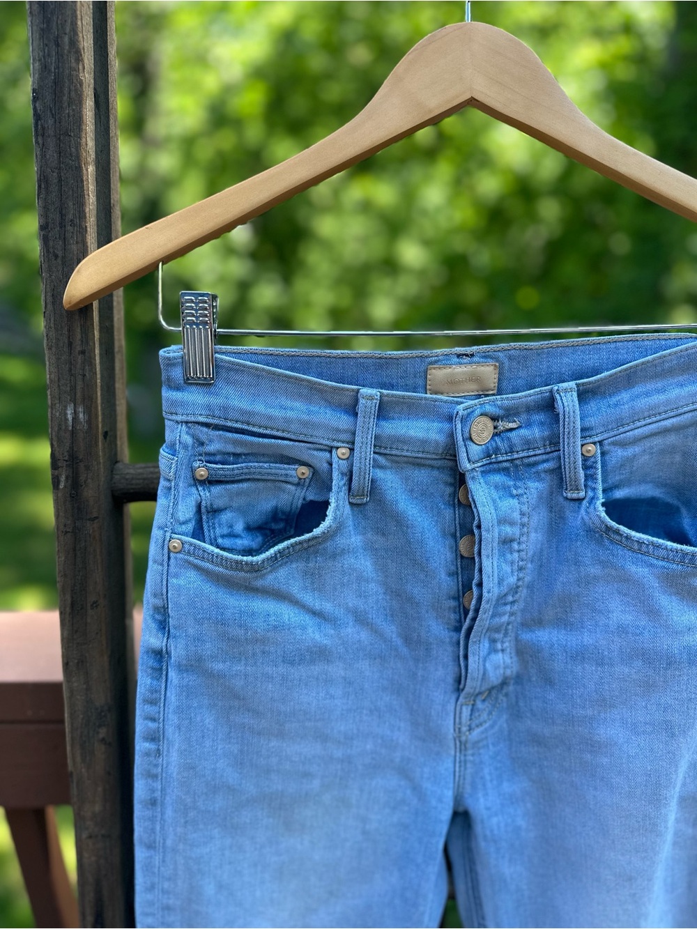 MOTHER Light Blue Button Fly Jeans - the Tripper Ankle Fray, Island Time - Picture 3 of 11